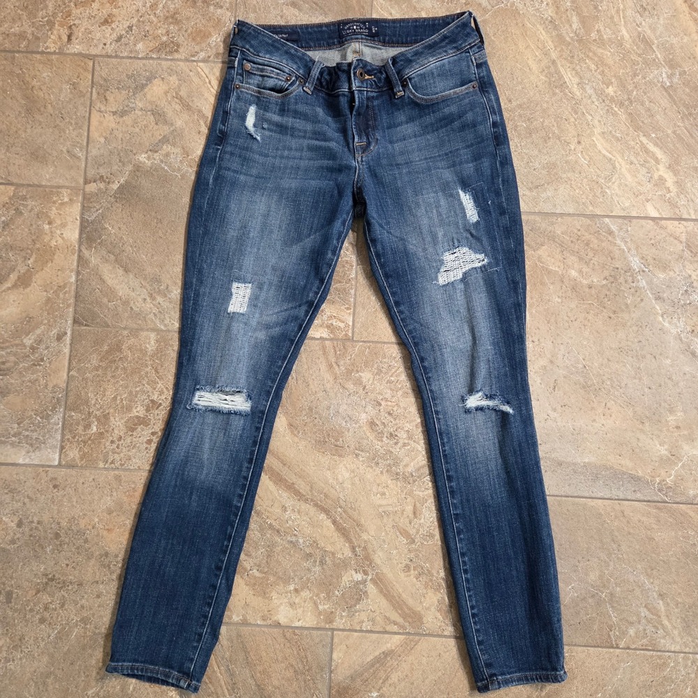Lucky Brand Lolita Skinny Jeans Womens 4/27 Medium Wash Distressed Denim